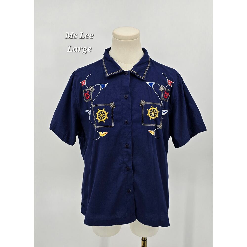 Vintage Ms. Lee Coastal Grandma Nautical Embroidered Shirt - Large
